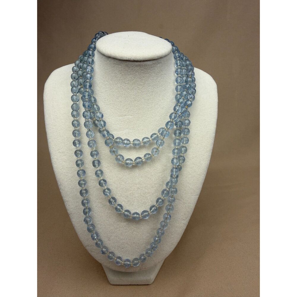 Vintage 1920s Art Deco Light Blue Crackle Glass Flapper Necklace